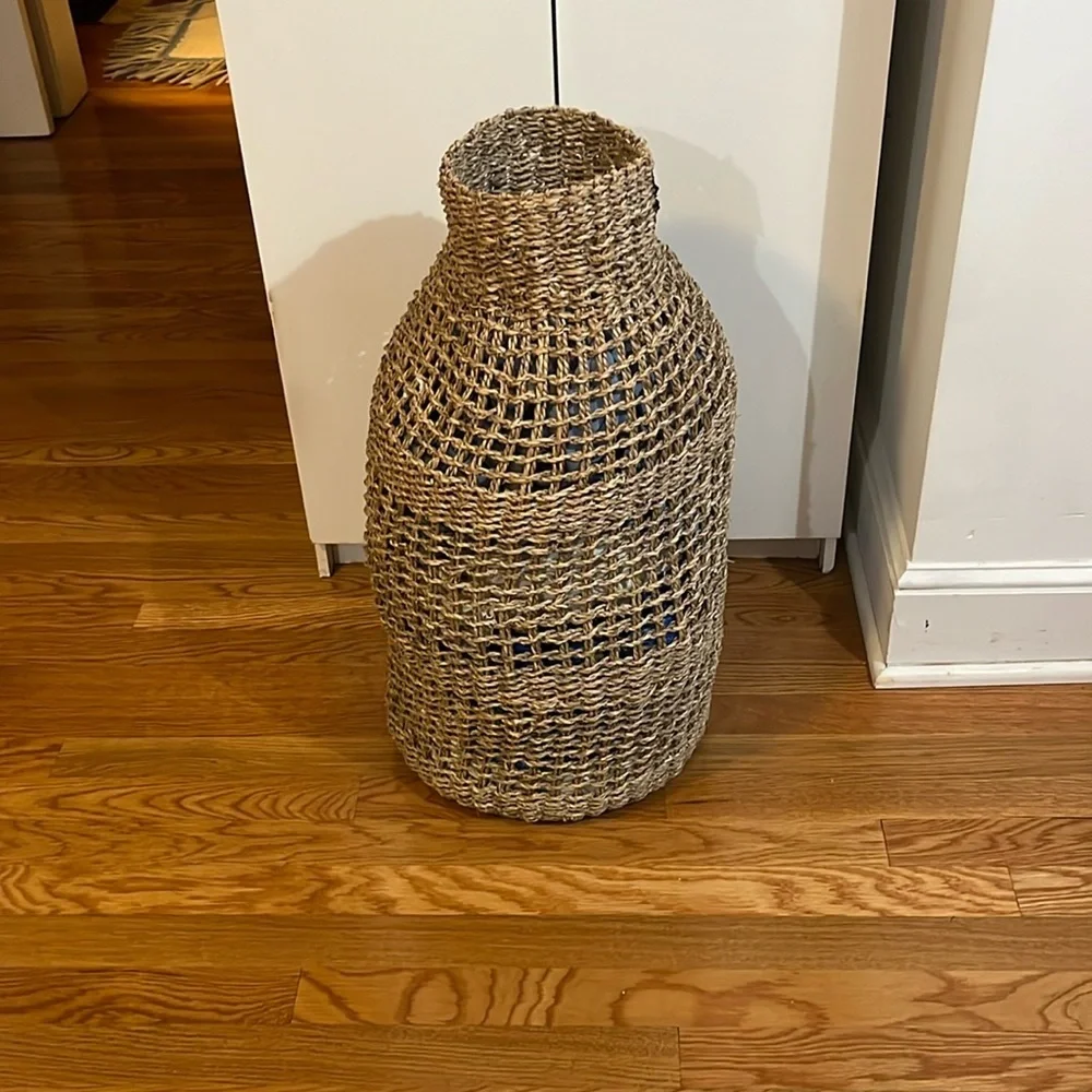 Anthropologie Woven Wicker Vase Beige NWT